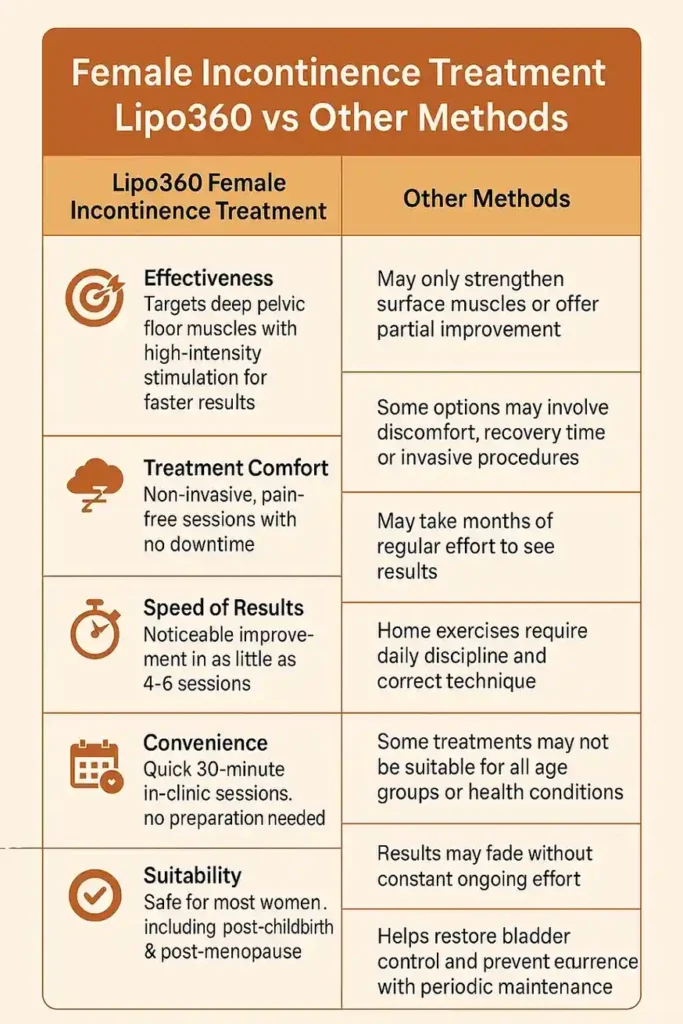 Comprehensive Guide To Female Incontinence Treatment Options 1 Table showing benefits of incontinence treatment Wilmslow