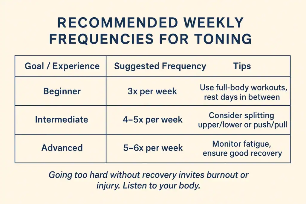 Achieving the Perfect Tone: How Often Should You Exercise for Results? 2 Graphic to show how often you should do exercise to help with toning Wilmslow